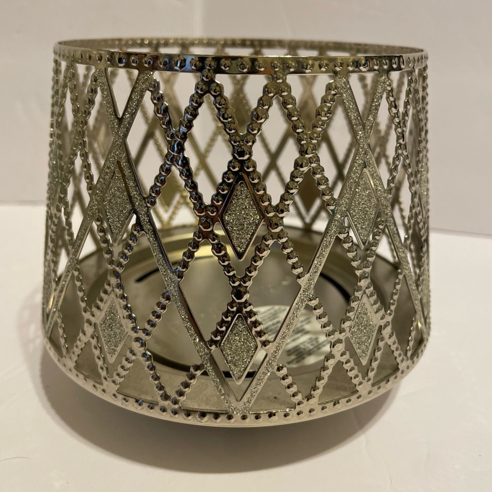 Bath Body Works 3 Wick Candle Holder Sleeve Glittery Argyle